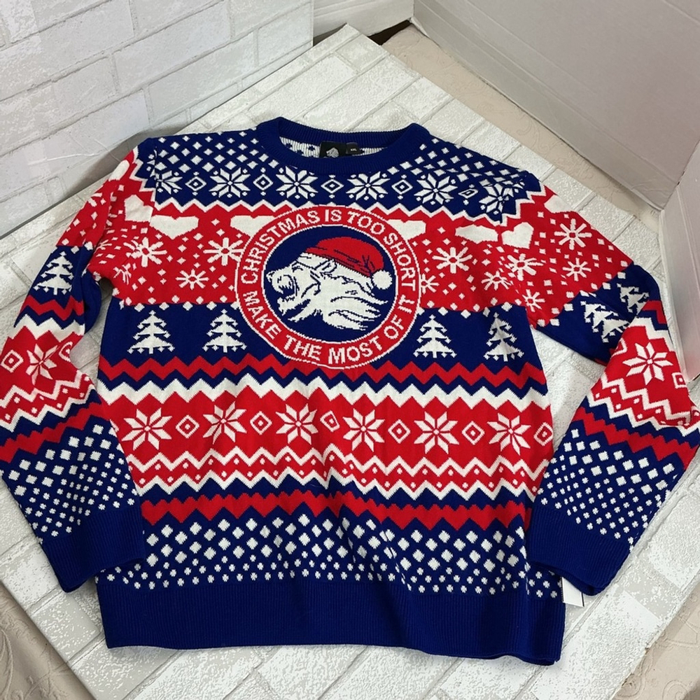 Festive Blue and Red Christmas Sweater